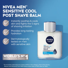 Chamomile-infused NIVEA MEN balm bottle signaling soothing post-shave comfort.