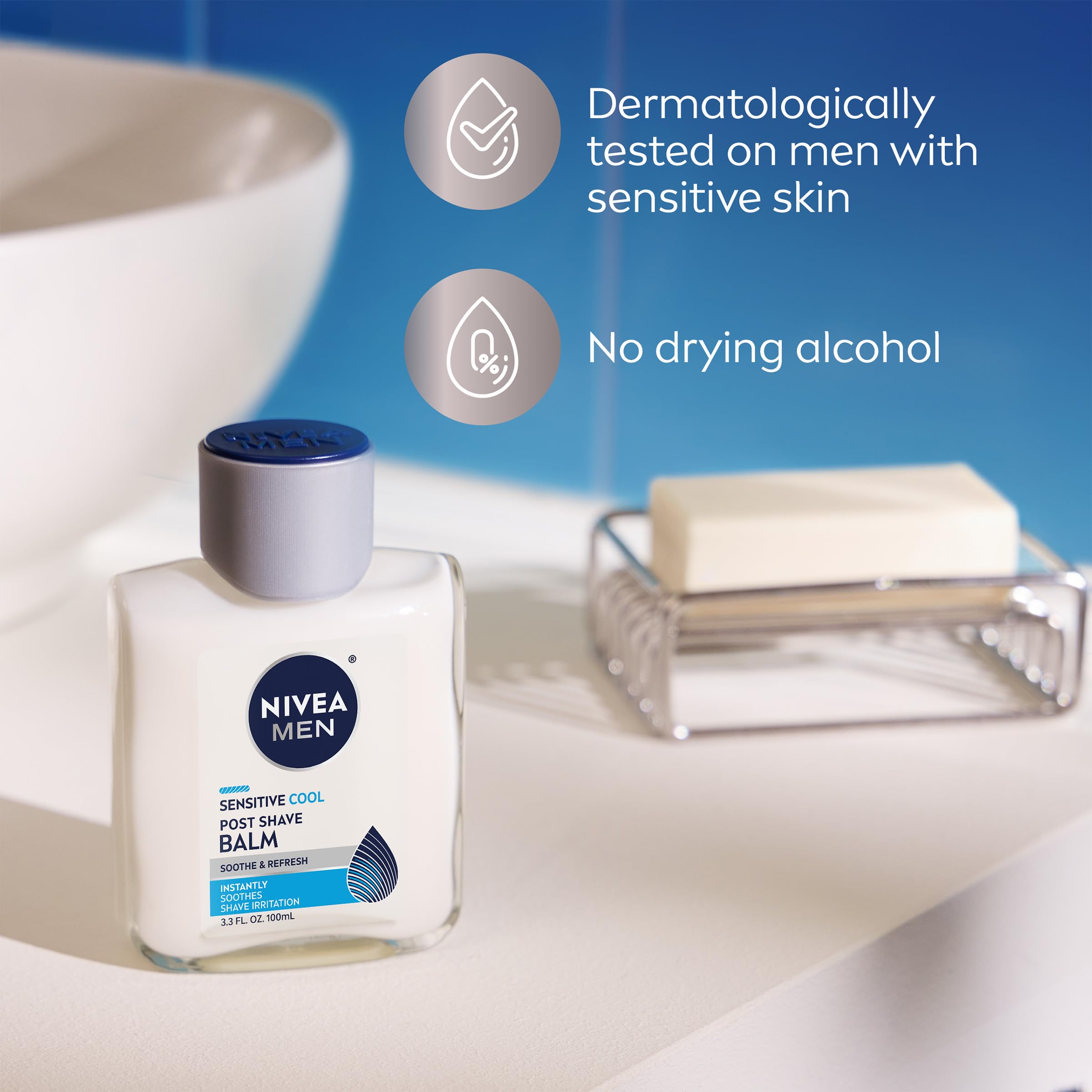 Dermatologist-tested label on NIVEA MEN Sensitive Cool Balm.