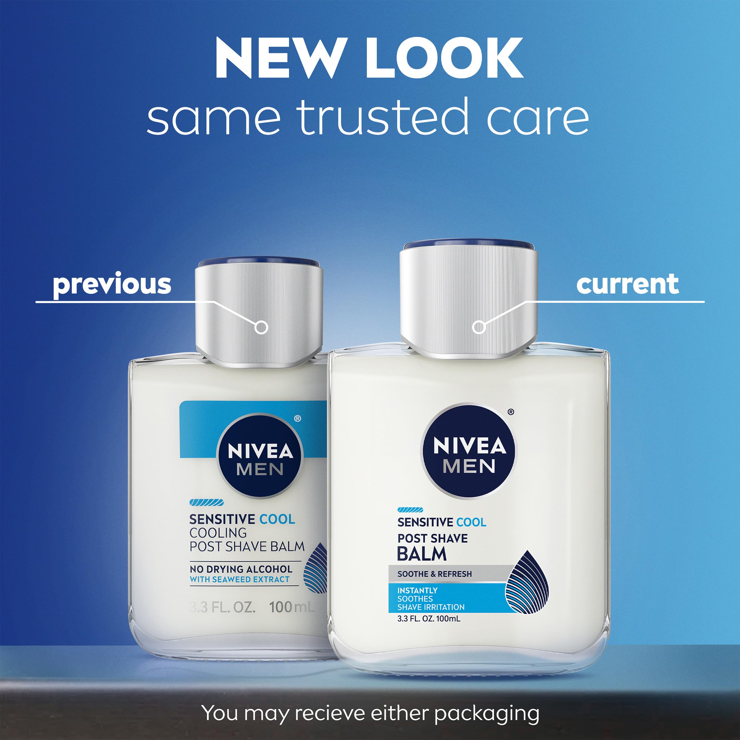 Three-bottle pack of NIVEA MEN balm shown for value and daily routine.