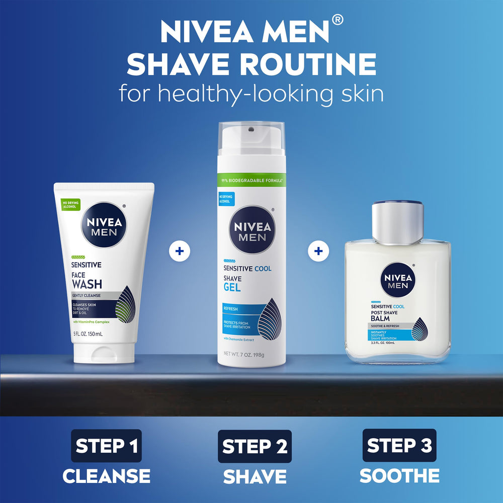 Careful beard and skin routine with NIVEA MEN balm after shaving.