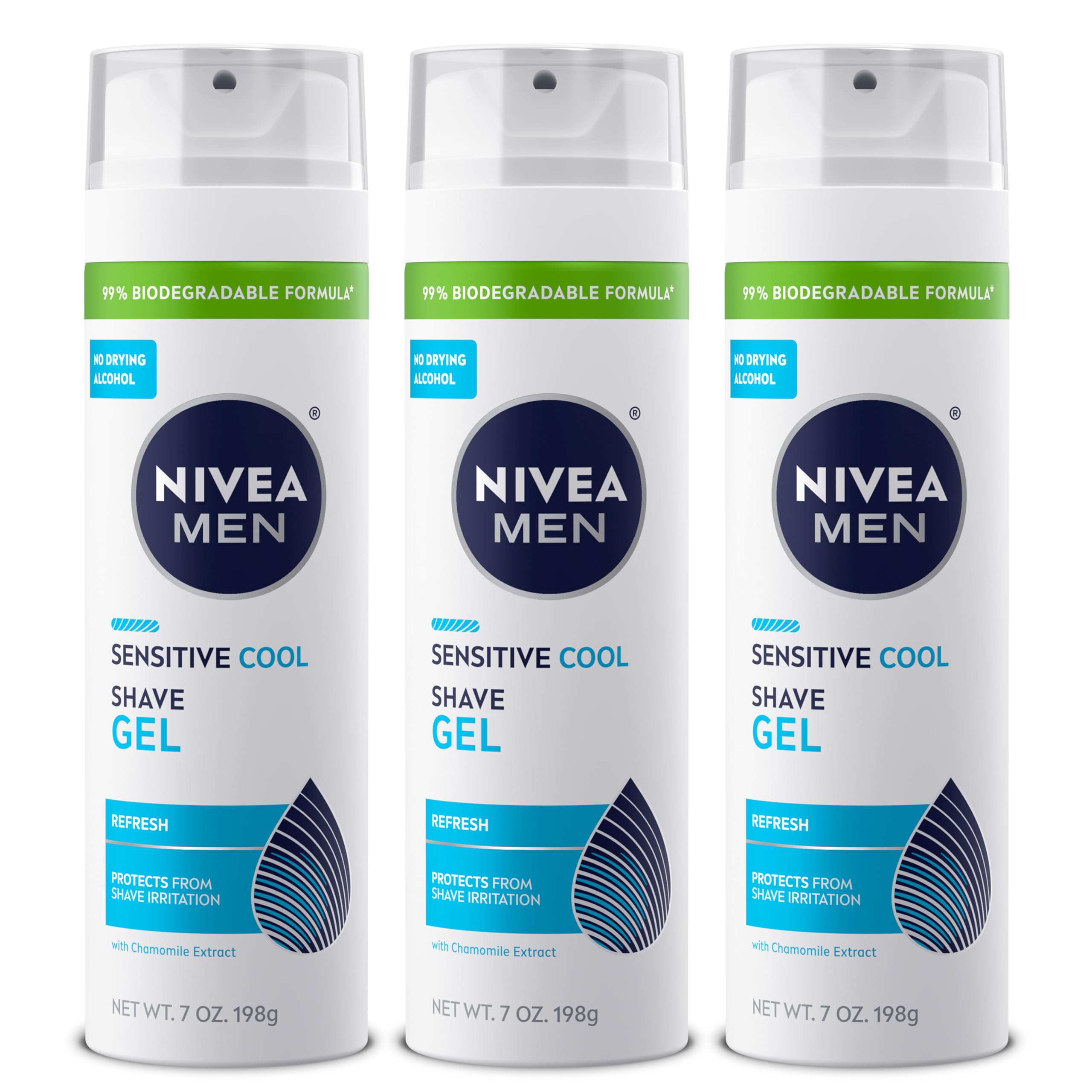 NIVEA MEN Sensitive Cool Shave Gel bottle for sensitive skin with chamomile.