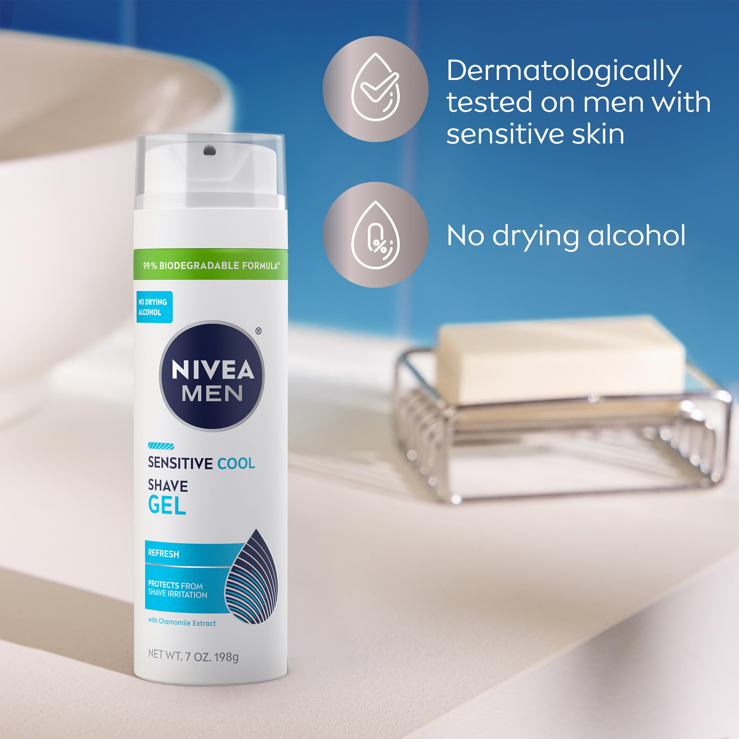 Can made from recycled aluminum for NIVEA MEN Sensitive Cool Shave Gel packaging.