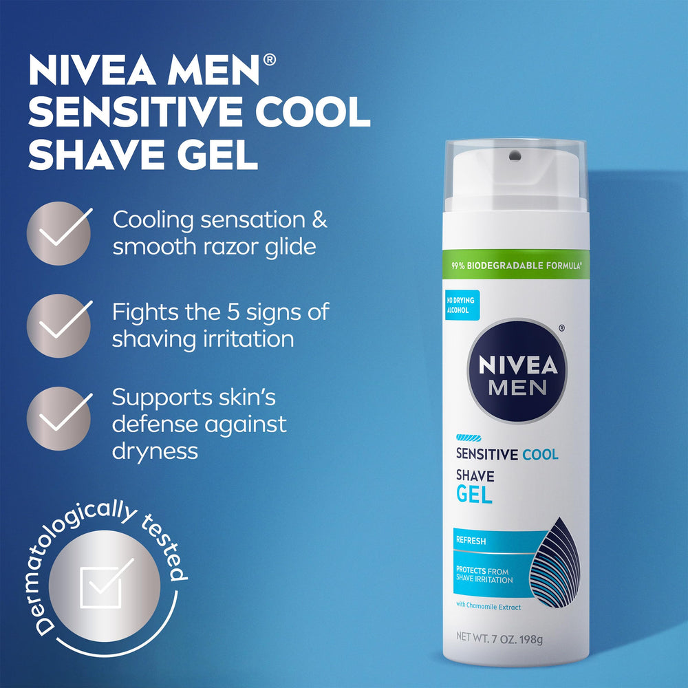 Lathered gel from NIVEA MEN Sensitive Cool Shave Gel for quick, close shave.