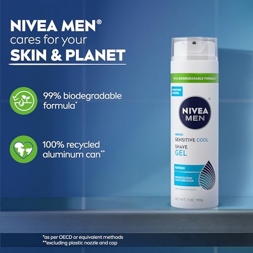 NIVEA MEN Sensitive Cool Shave Gel pairs with post-shave balm for routine.