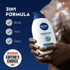 NIVEA MEN Sensitive – espuma en la palma, limpieza suave para rostro y cuerpo.