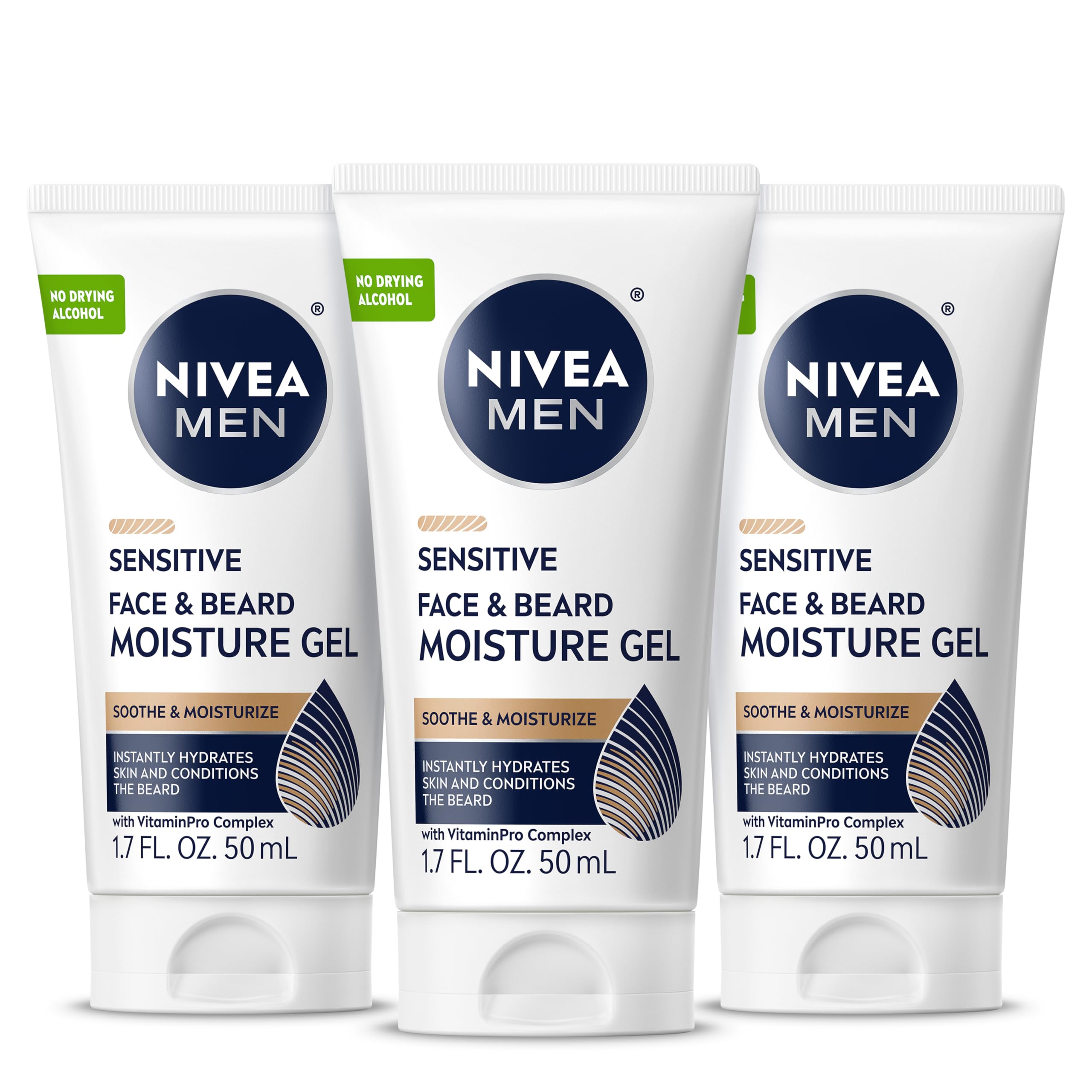 NIVEA MEN Sensitive Face and Beard Moisture Gel tube packaging for daily hydration