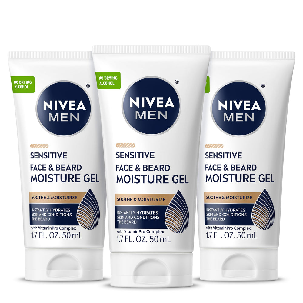 NIVEA MEN Sensitive Face and Beard Moisture Gel tube packaging for daily hydration