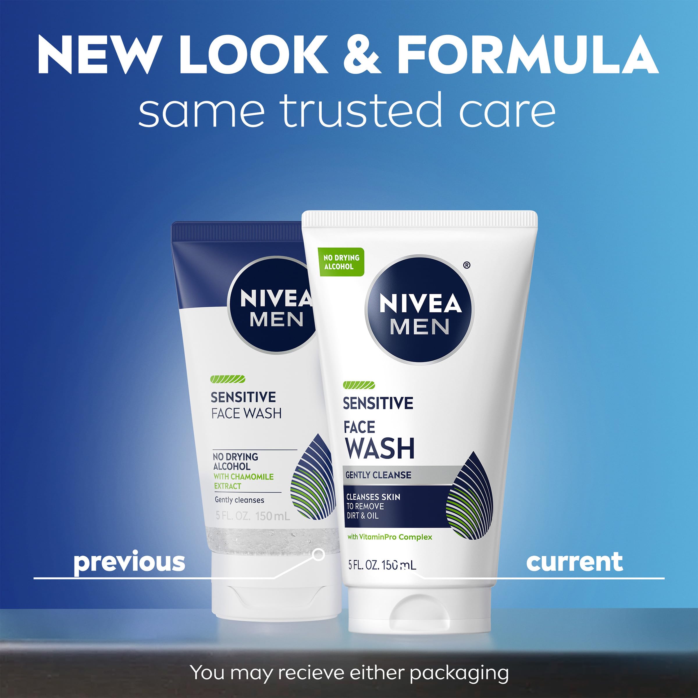 NIVEA MEN Sensitive Face Wash tube back shows ingredients and usage guidance