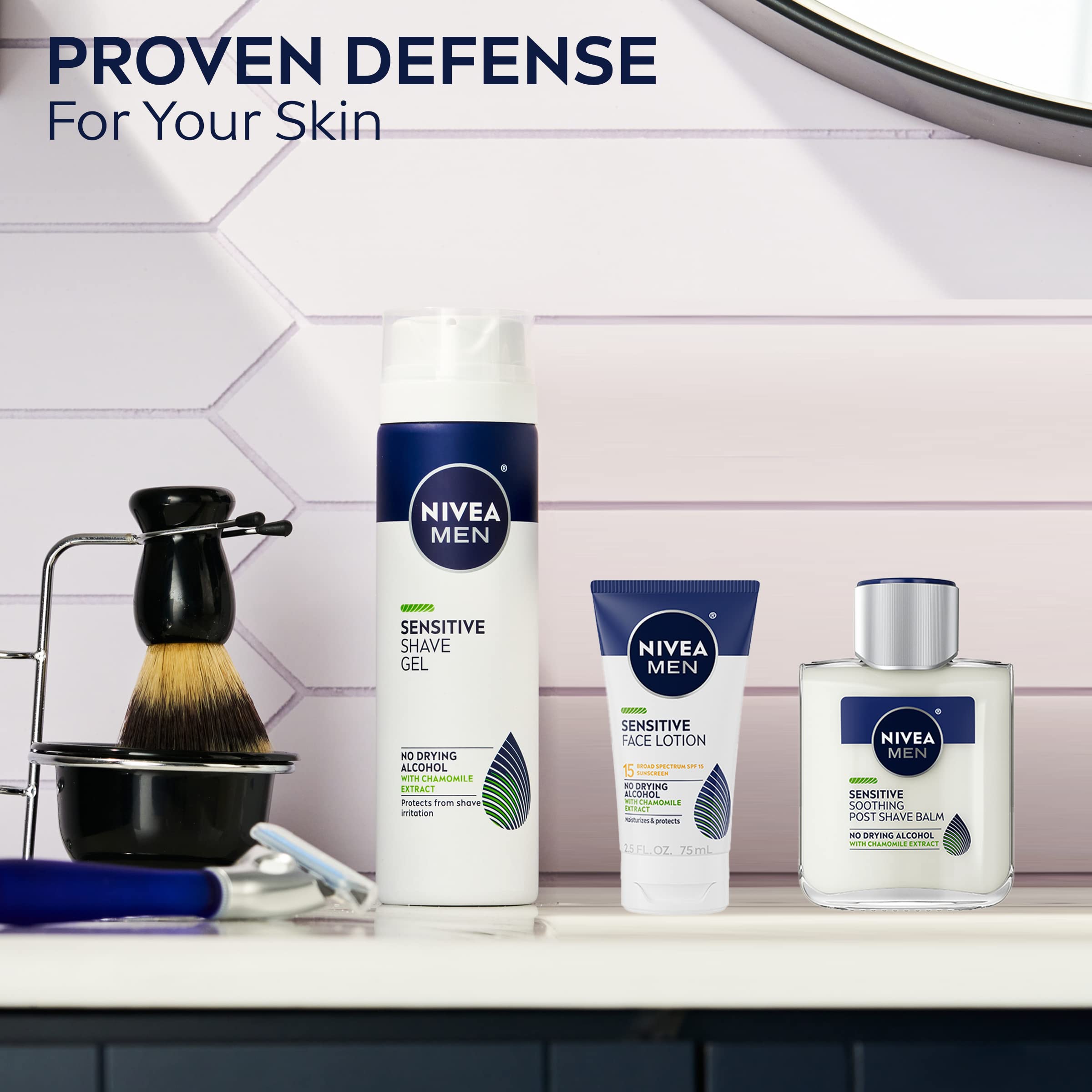 Routine setup with wash and shave gel alongside lotion.