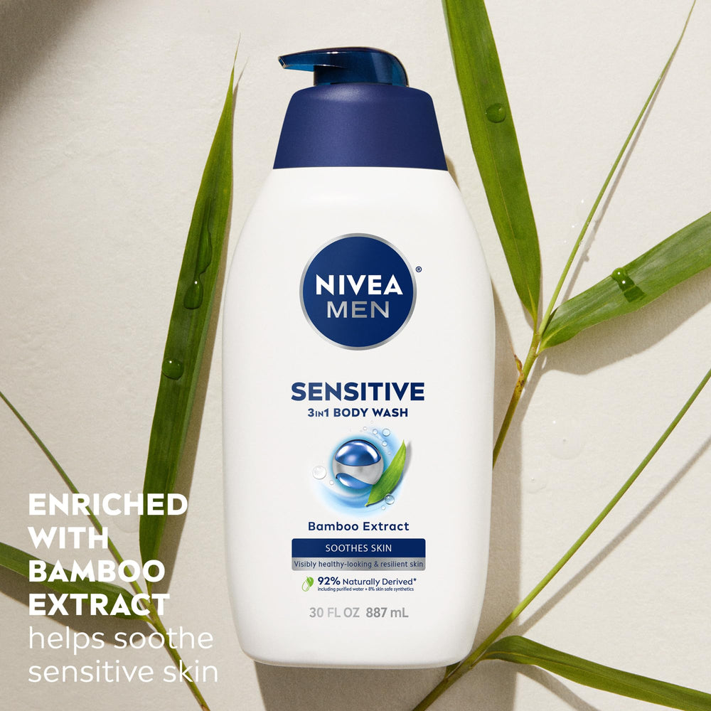 NIVEA MEN Sensitive – combinación 3 en 1 para rostro, cabello y cuerpo.