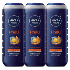 NIVEA MEN Sport Body Wash: bote visible, limpieza rápida para cuerpo, rostro y cabello.