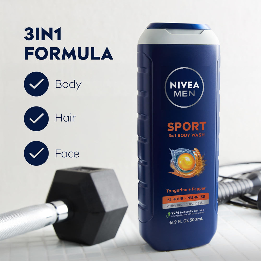 NIVEA MEN Sport Body Wash: espuma cremosa para ducha suave y refrescante.