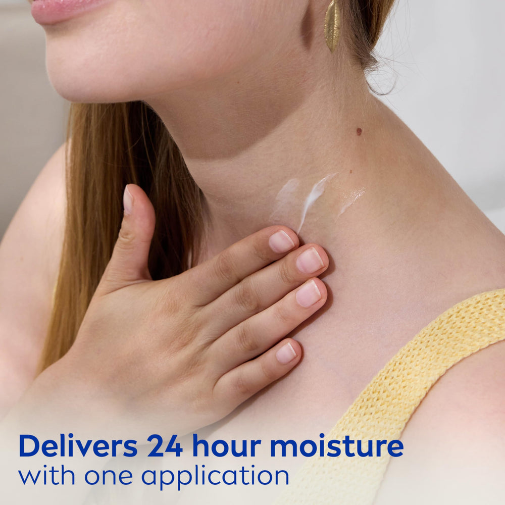 Applying NIVEA neck-chest cream as part of routine