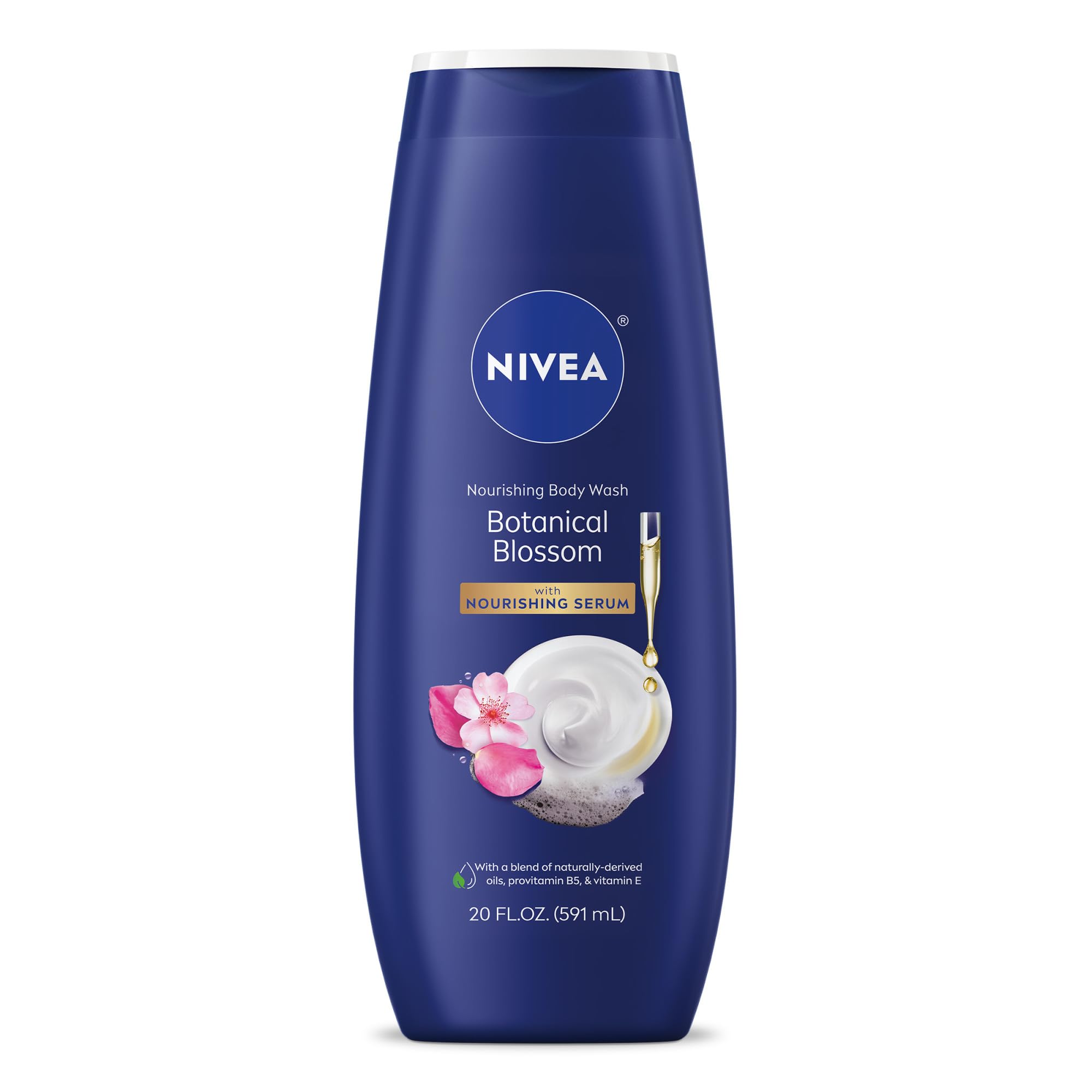 NIVEA Nourishing Botanical Blossom Body Wash bottle with a long-lasting moisture glow.