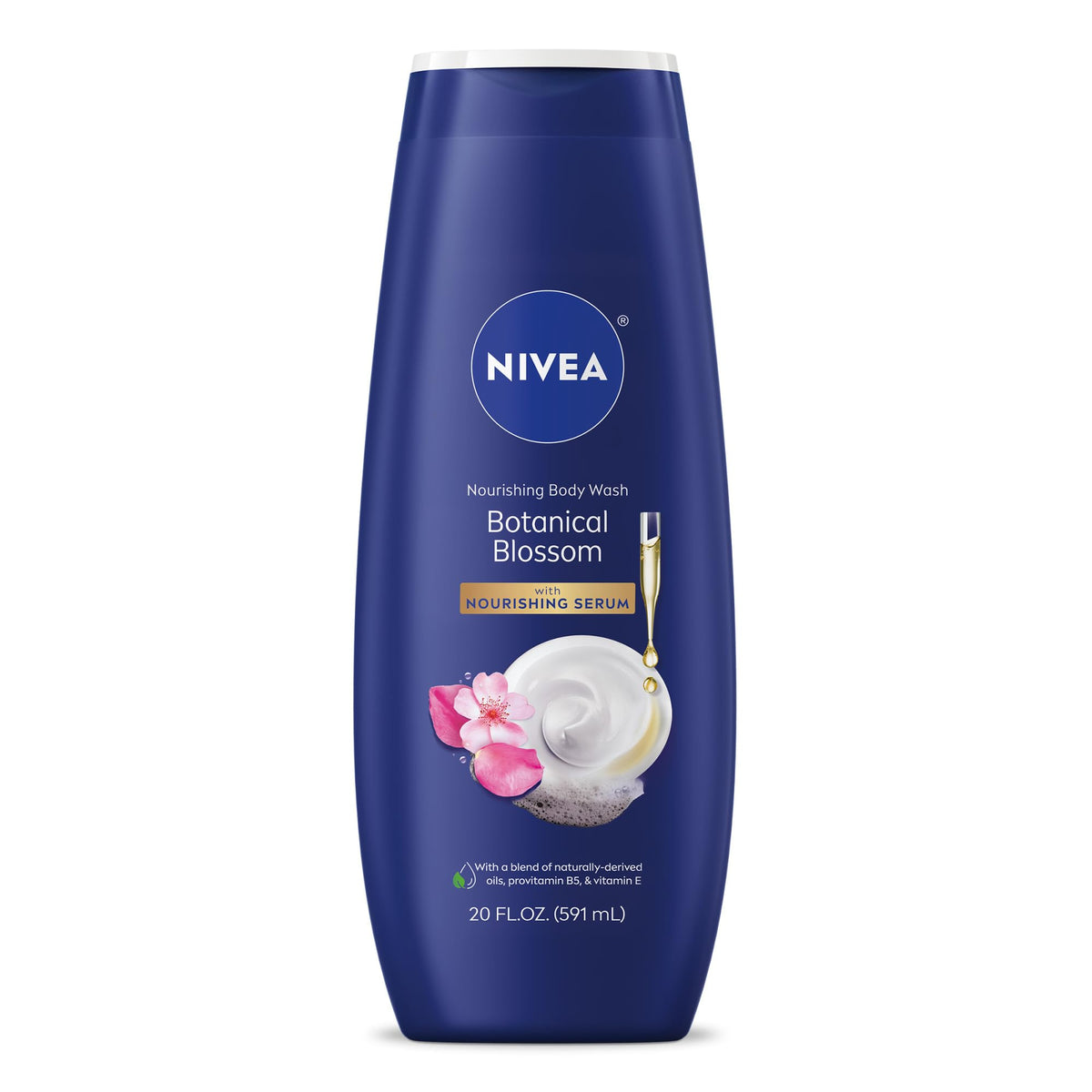 NIVEA Nourishing Botanical Blossom Body Wash bottle with a long-lasting moisture glow.