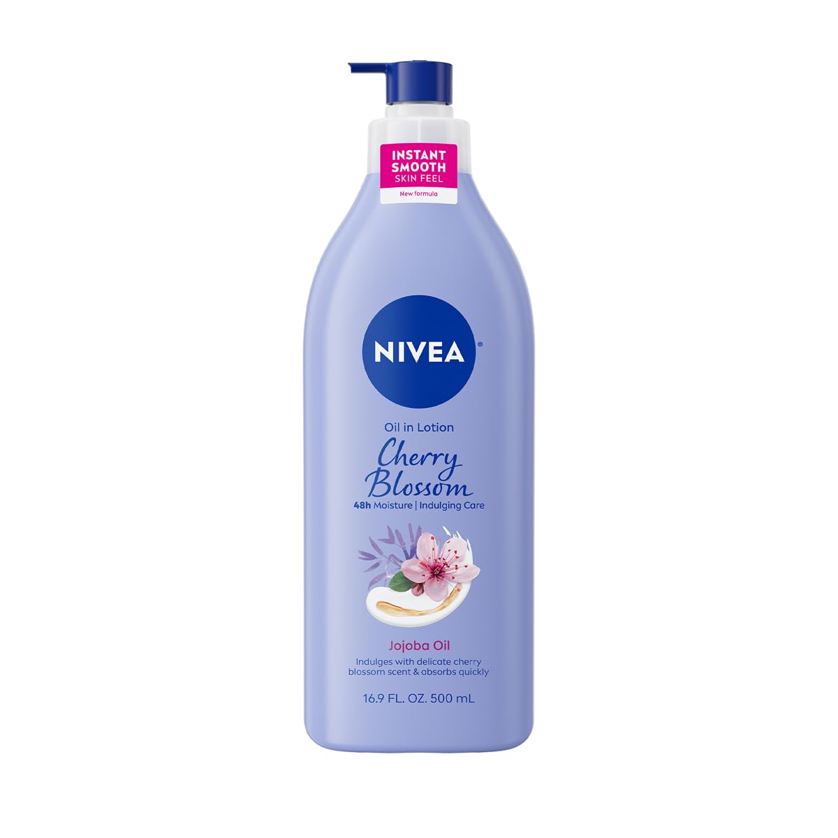 NIVEA Cherry Blossom Oil Infused Lotion bottle with pump for easy, precise application
