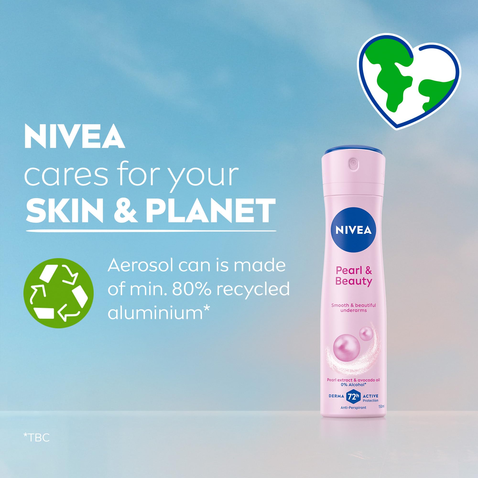 NIVEA Pearl Beauty Alcohol-free label emphasizing mild care for sensitive skin.