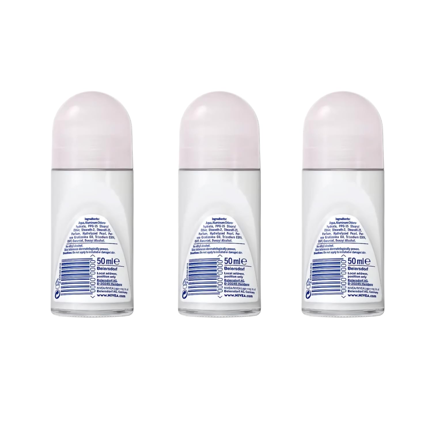 NIVEA Pearl & Beauty Roll-On, aplicador rápido, sin irritación para piel sensible.