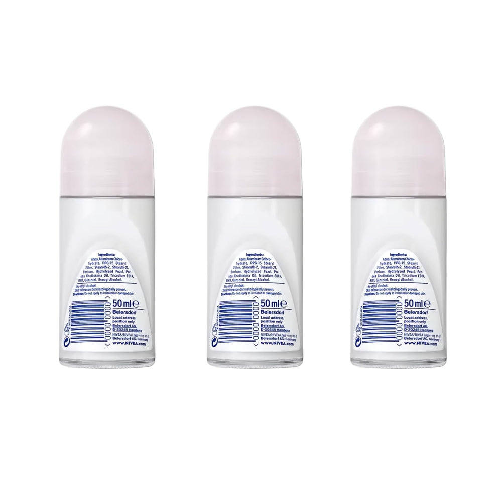 NIVEA Pearl & Beauty Roll-On, aplicador rápido, sin irritación para piel sensible.