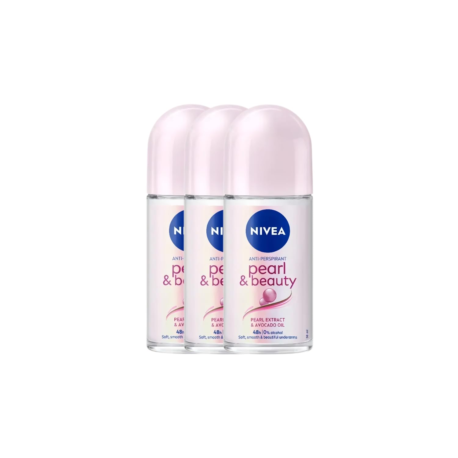 NIVEA Pearl & Beauty Roll-On, botella de 50 ml, frescura duradera para la piel.