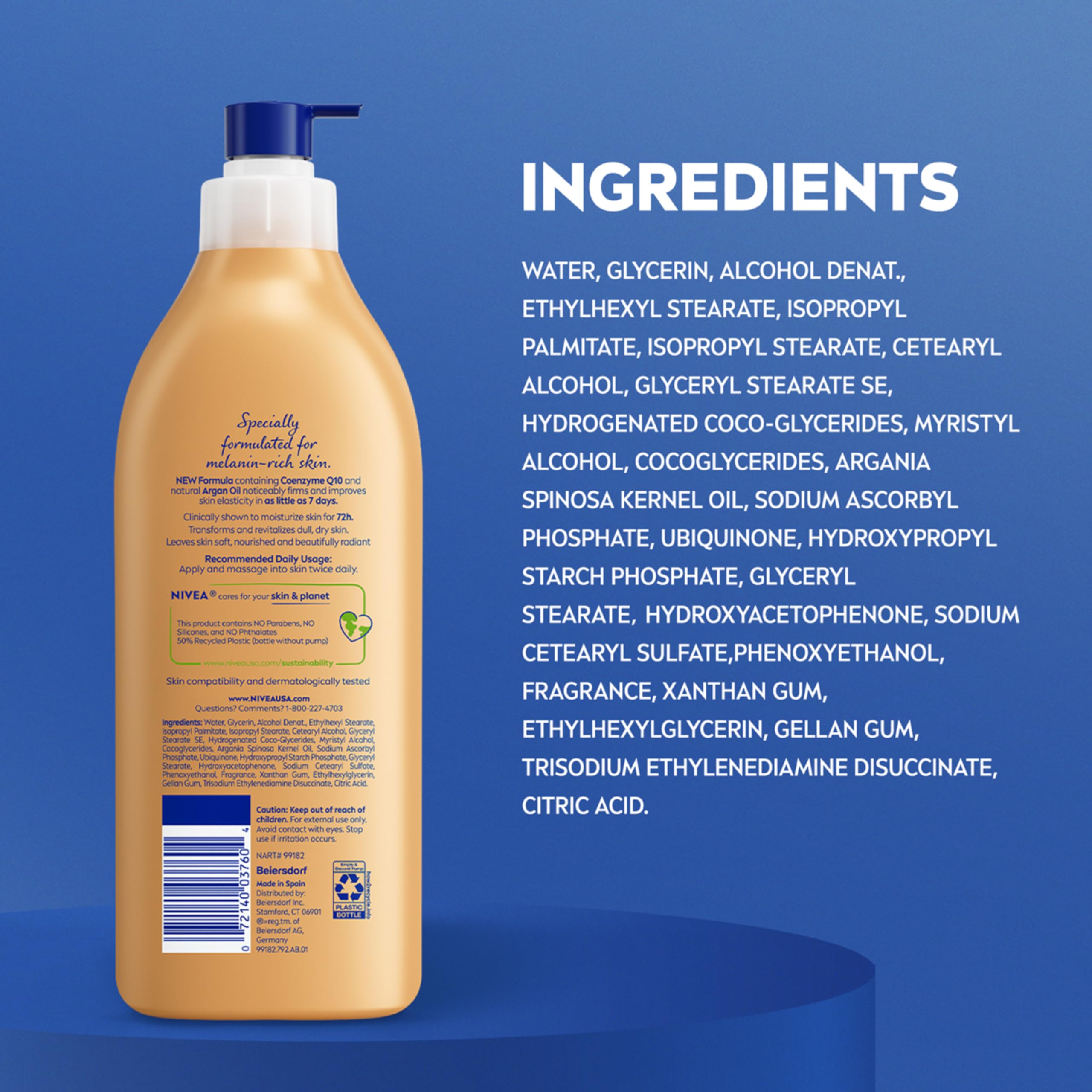 Piel con melanina cuidada por NIVEA para hidratación profunda.