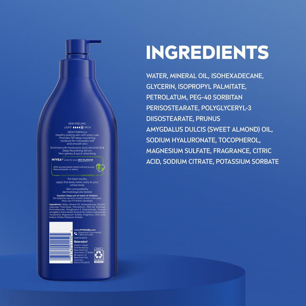 NIVEA pump bottle in hand with easy dispensing motion