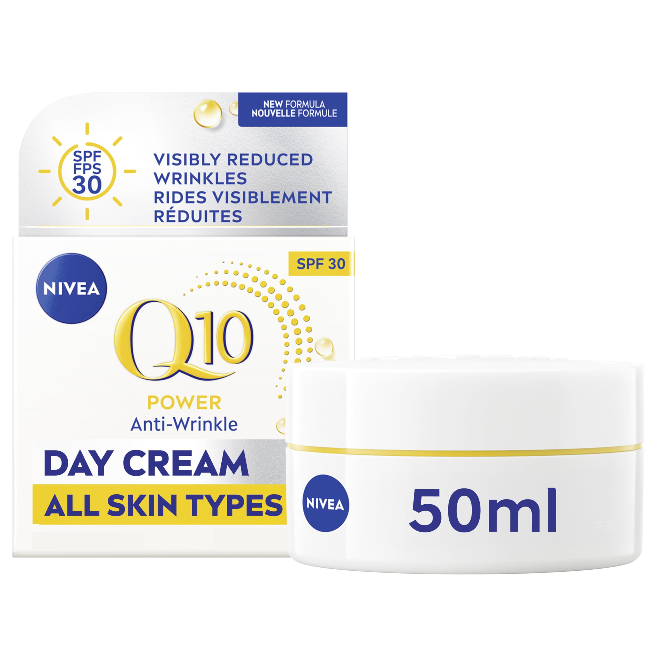 NIVEA Q10 Plus Crema Día SPF30 50 ml, bote compacto para uso diario.