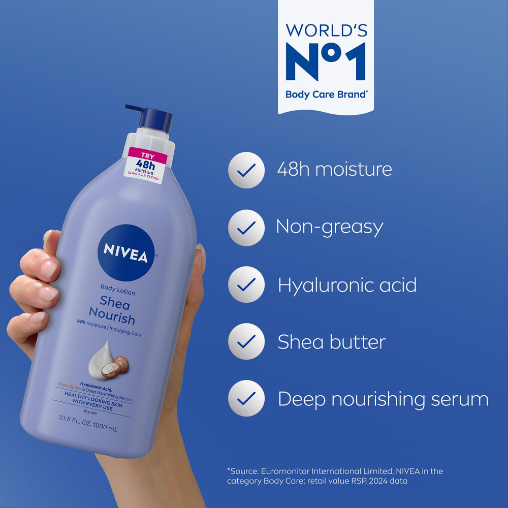 Aplicación manual de la Loción Nutre Shea en manos y cuerpo.