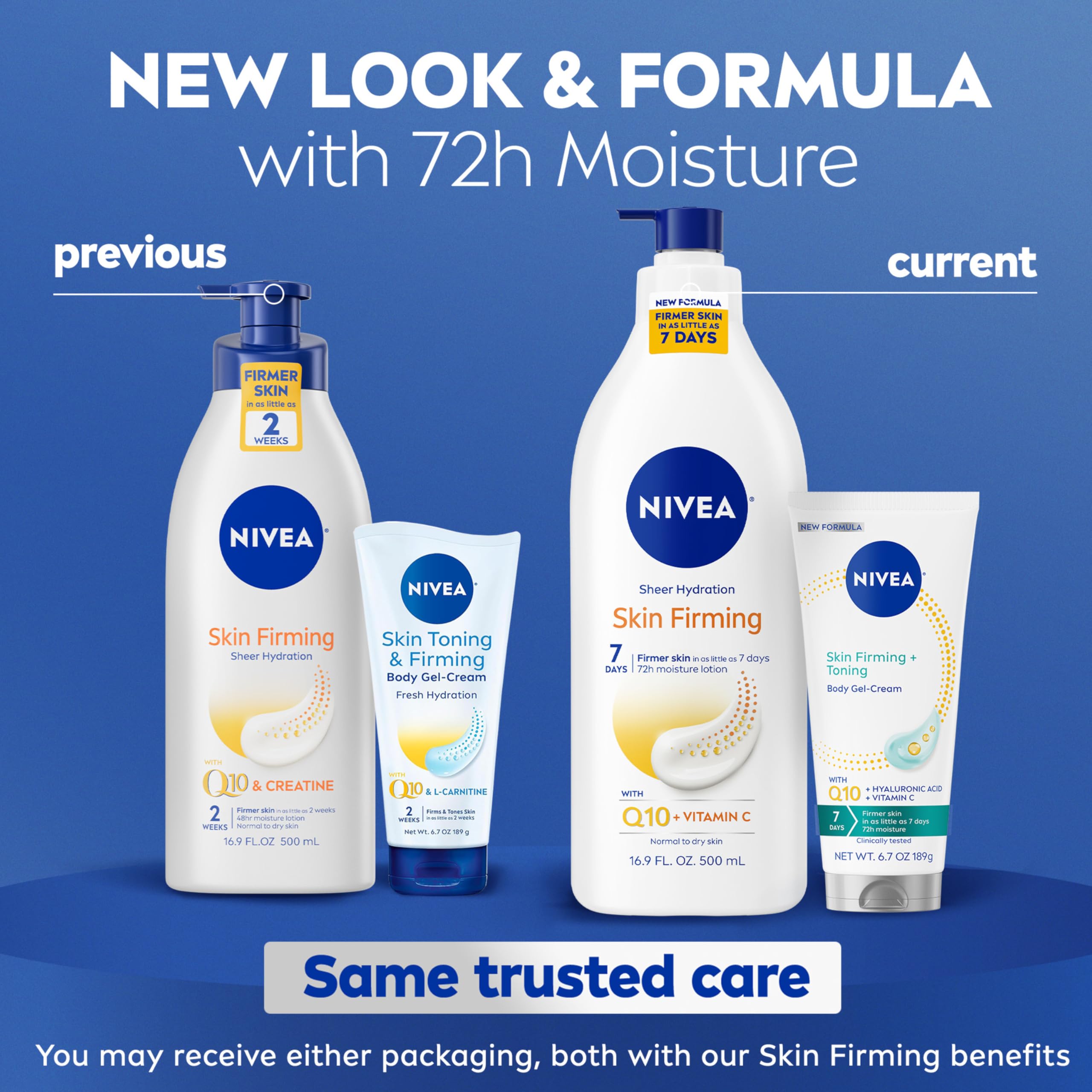 NIVEA Skin Firming Gel Cream tube shows light texture for easy application
