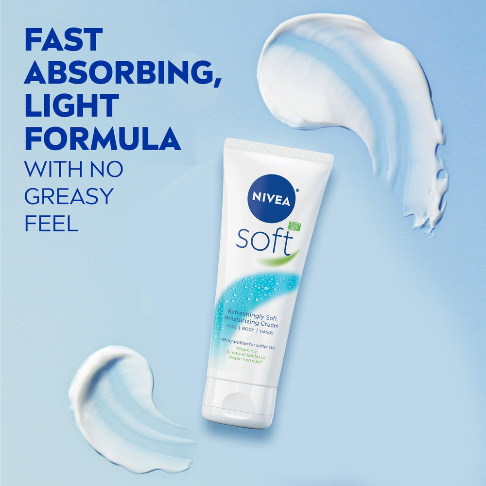 Ingredientes de NIVEA Soft: jojoba y vitamina E para suavidad.
