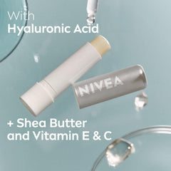 NIVEA vegan lip balm label highlights animal-free formula.
