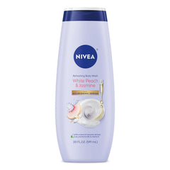 NIVEA White Peach and Jasmine bottle shown for nourishing cleanse.