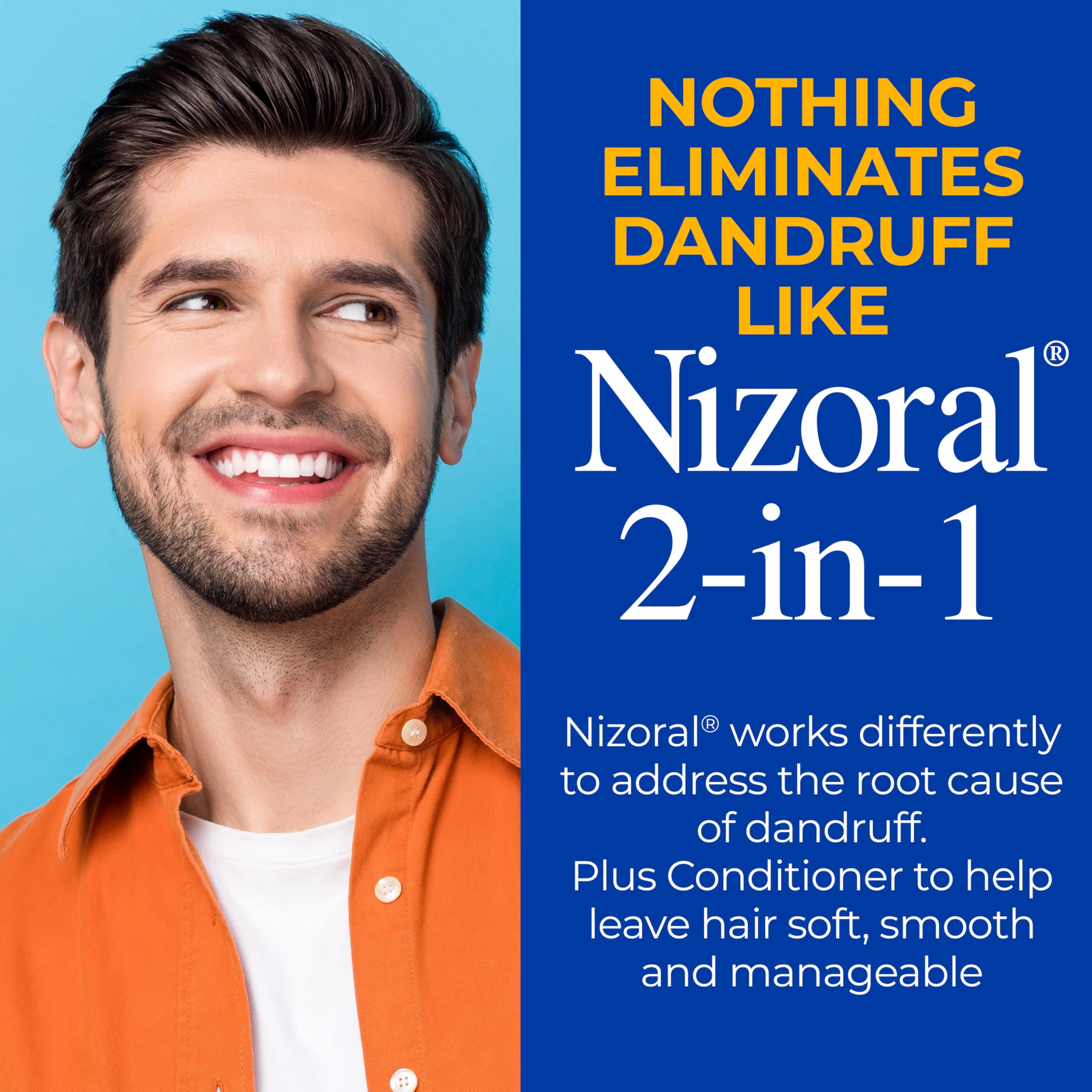 Nizoral 2-in-1 conditioner bottle demonstrates added softness and manageability