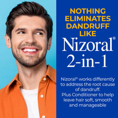 Nizoral 2-in-1 conditioner bottle demonstrates added softness and manageability