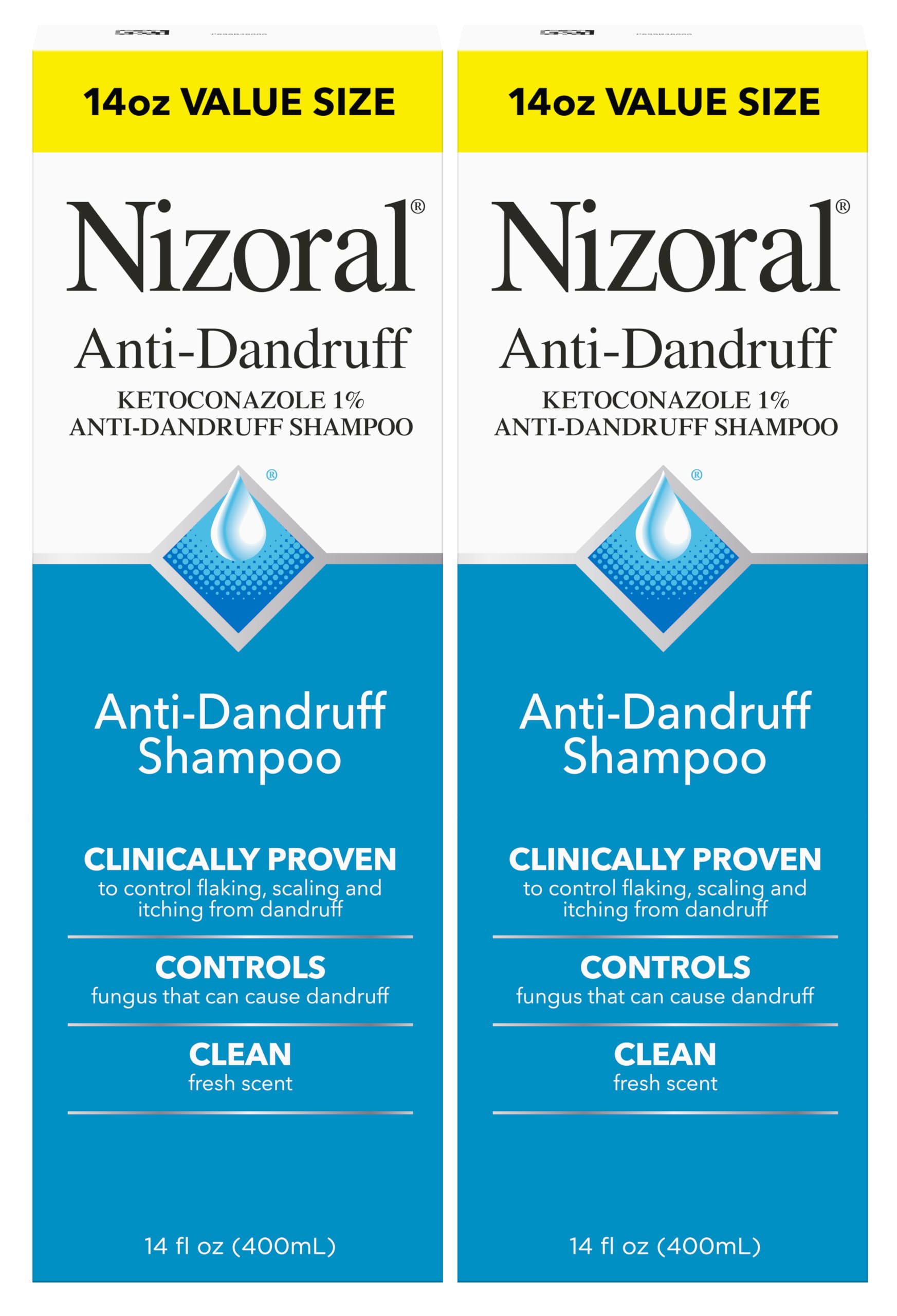 Nizoral anti-dandruff shampoo pour showing fresh formula for scalp relief