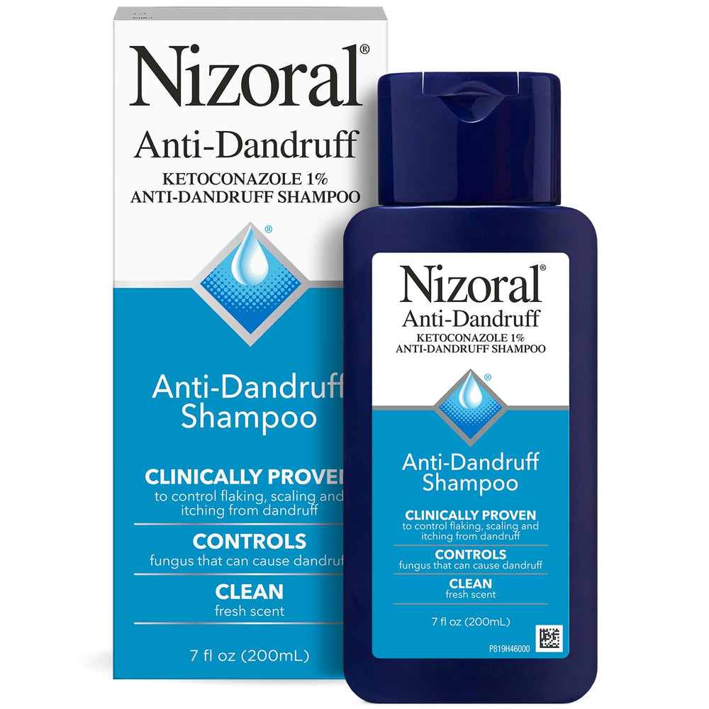 Nizoral champú anticaspa, botella visible y aroma fresco para lavado diario