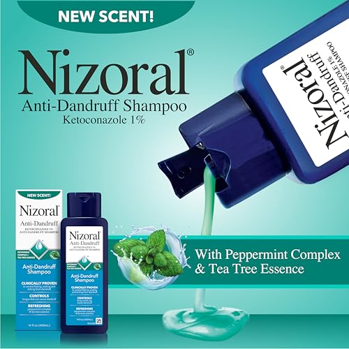 Nizoral ketoconazole 1 percent label closeup highlighting potent dandruff control.