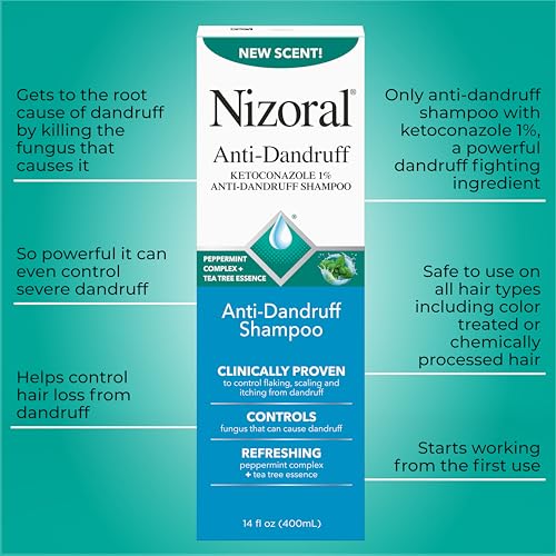 Nizoral peppermint tea tree scent bottle captures a refreshing wash.