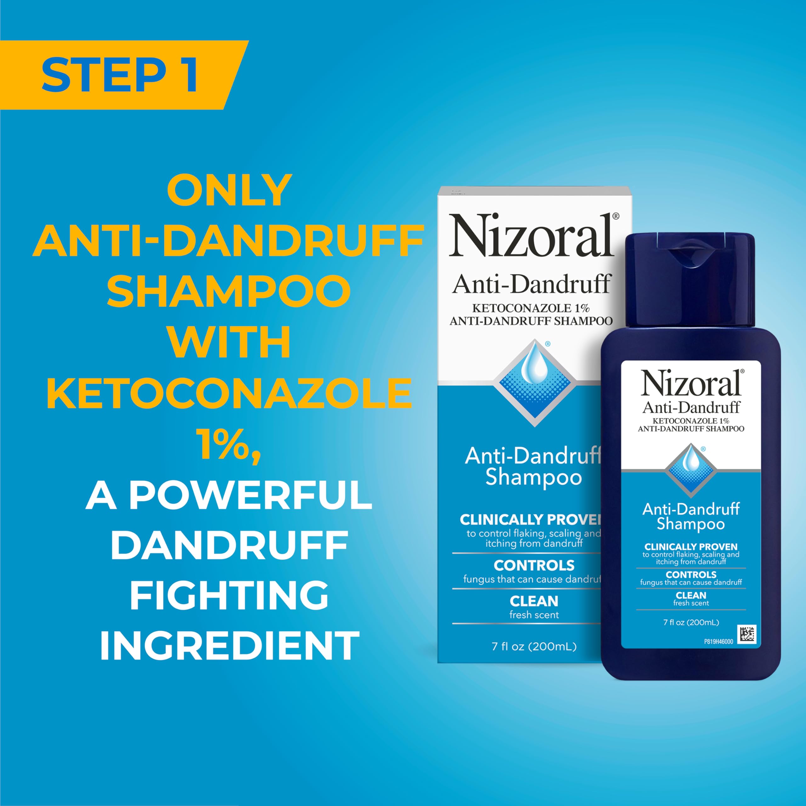 Nizoral shampoo lather close-up suggests thorough cleansing against flakes.