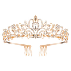 Nljihkure Gold Crystal Crown front view with sparkling rhinestones for special occasions.