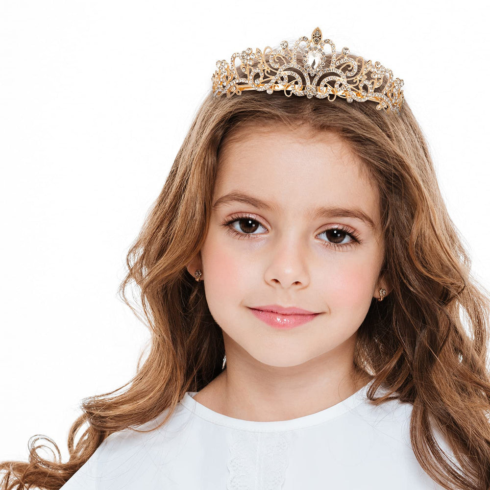 Nljihkure Gold Crystal Crown side profile showing two combs for secure hair grip.
