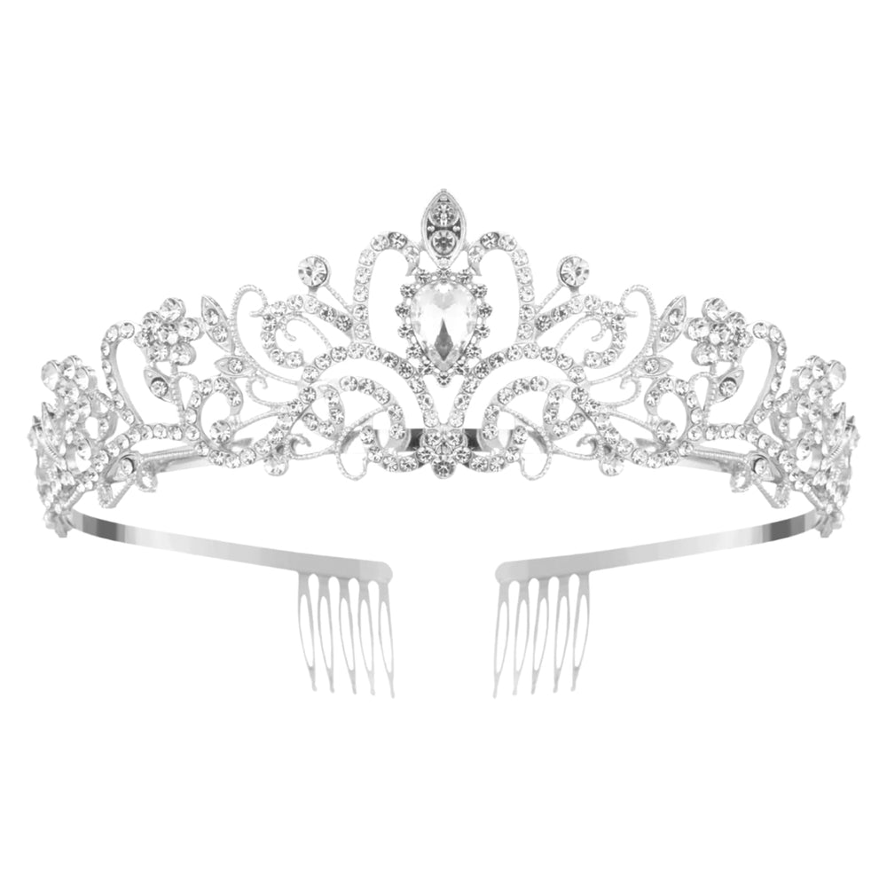 Nljihkure silver crystal crown worn by women for bridal elegance