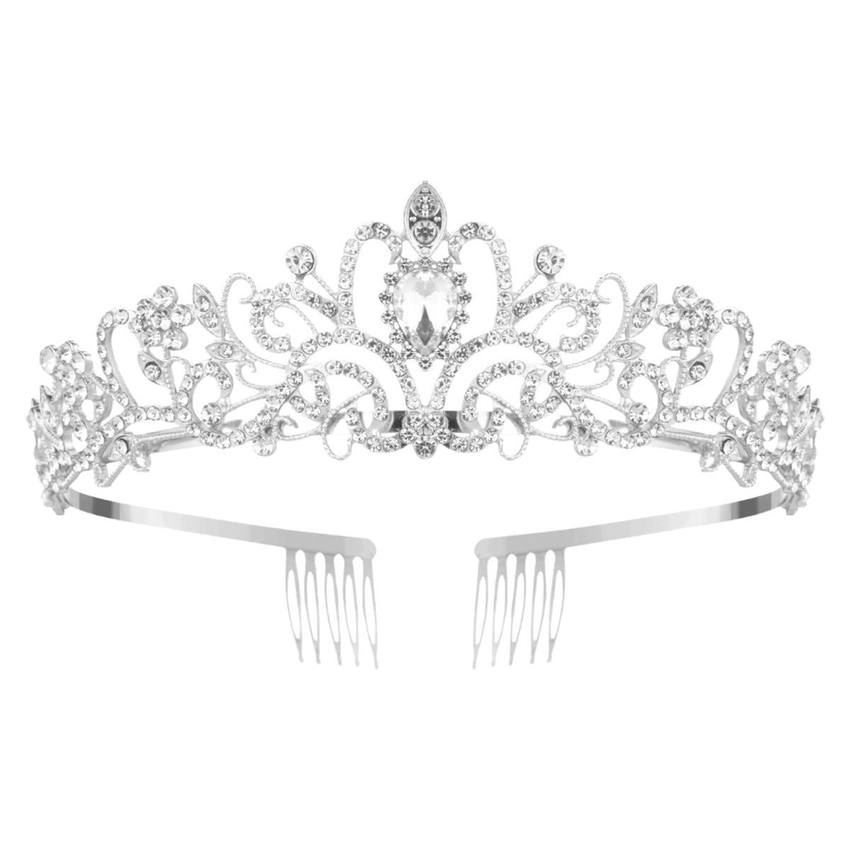 Nljihkure silver crystal crown worn by women for bridal elegance