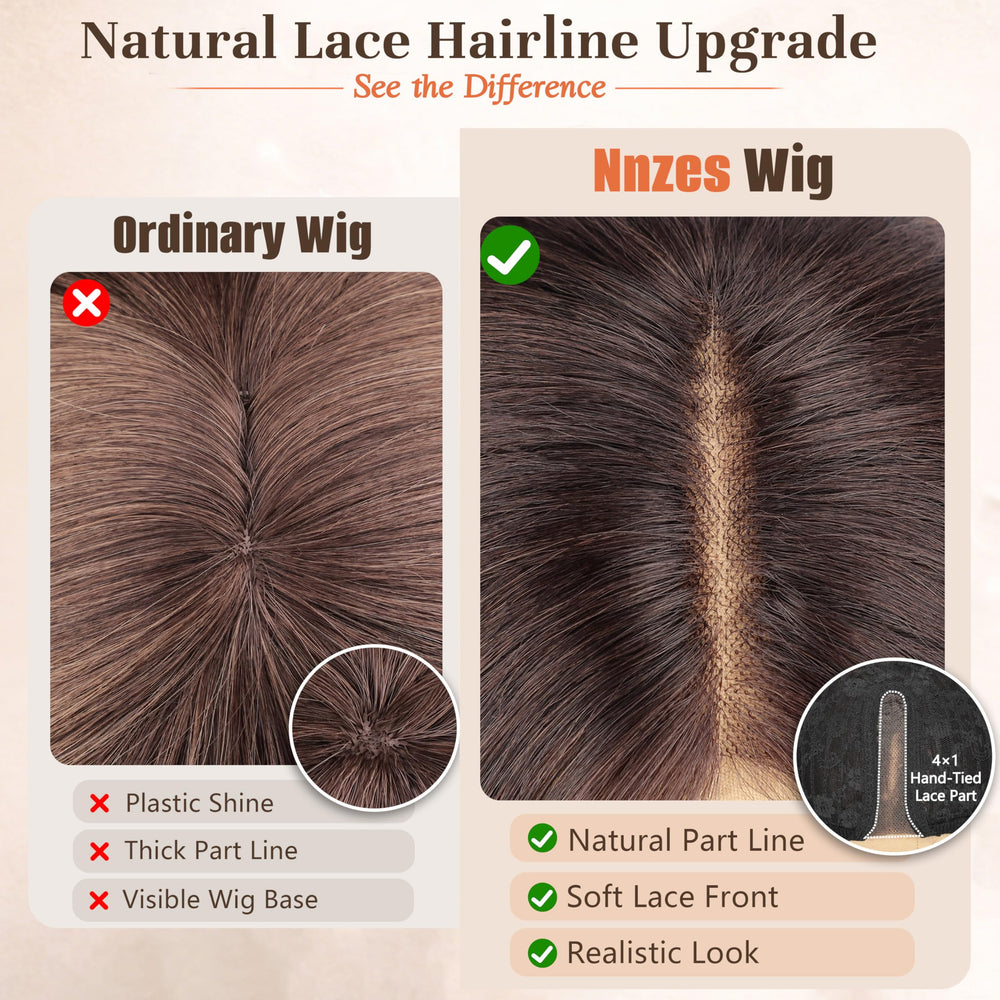 Nnzes daily-wear look with brown-blonde waves and soft texture.