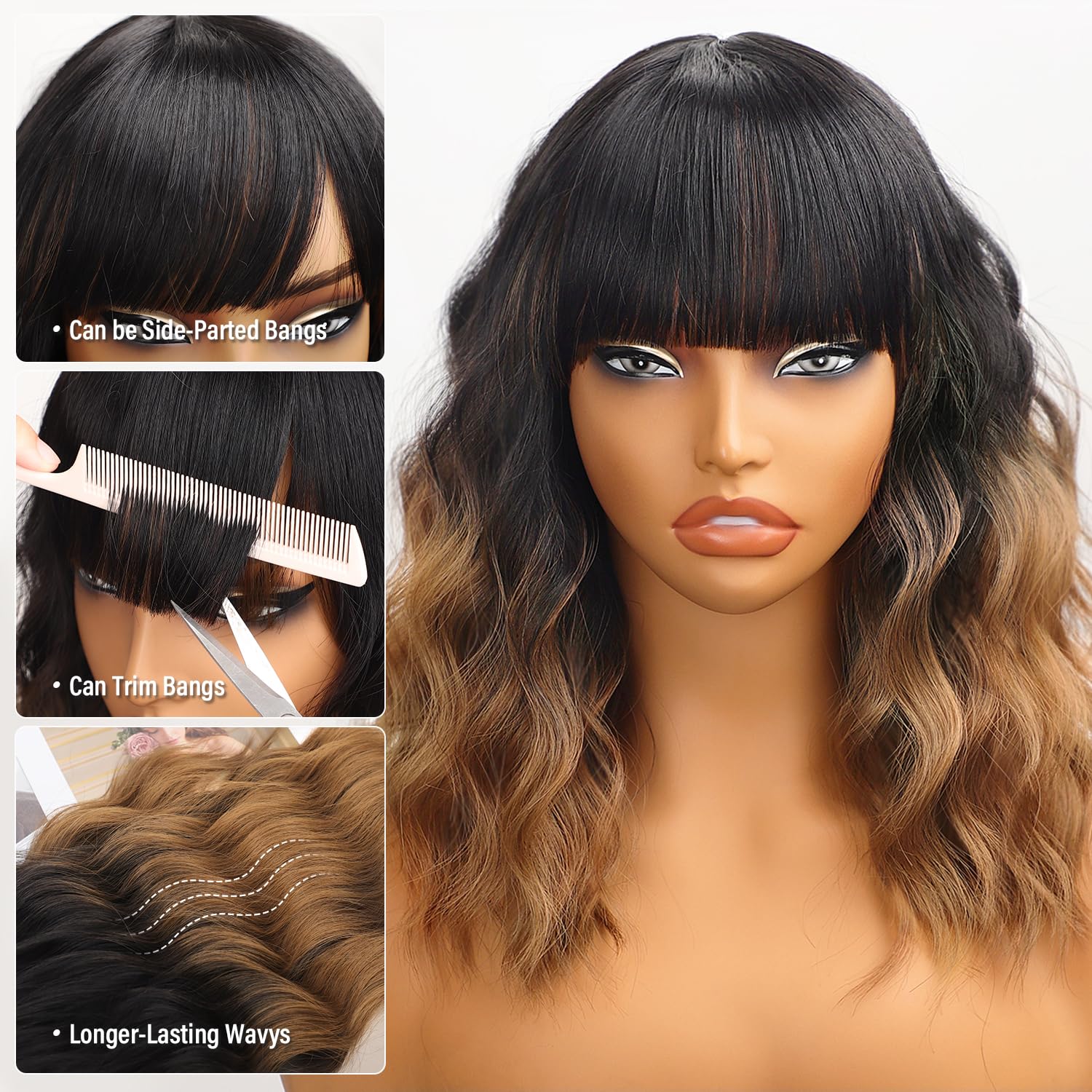 Nnzes wig with bangs front view shows smooth gradient and balanced volume.