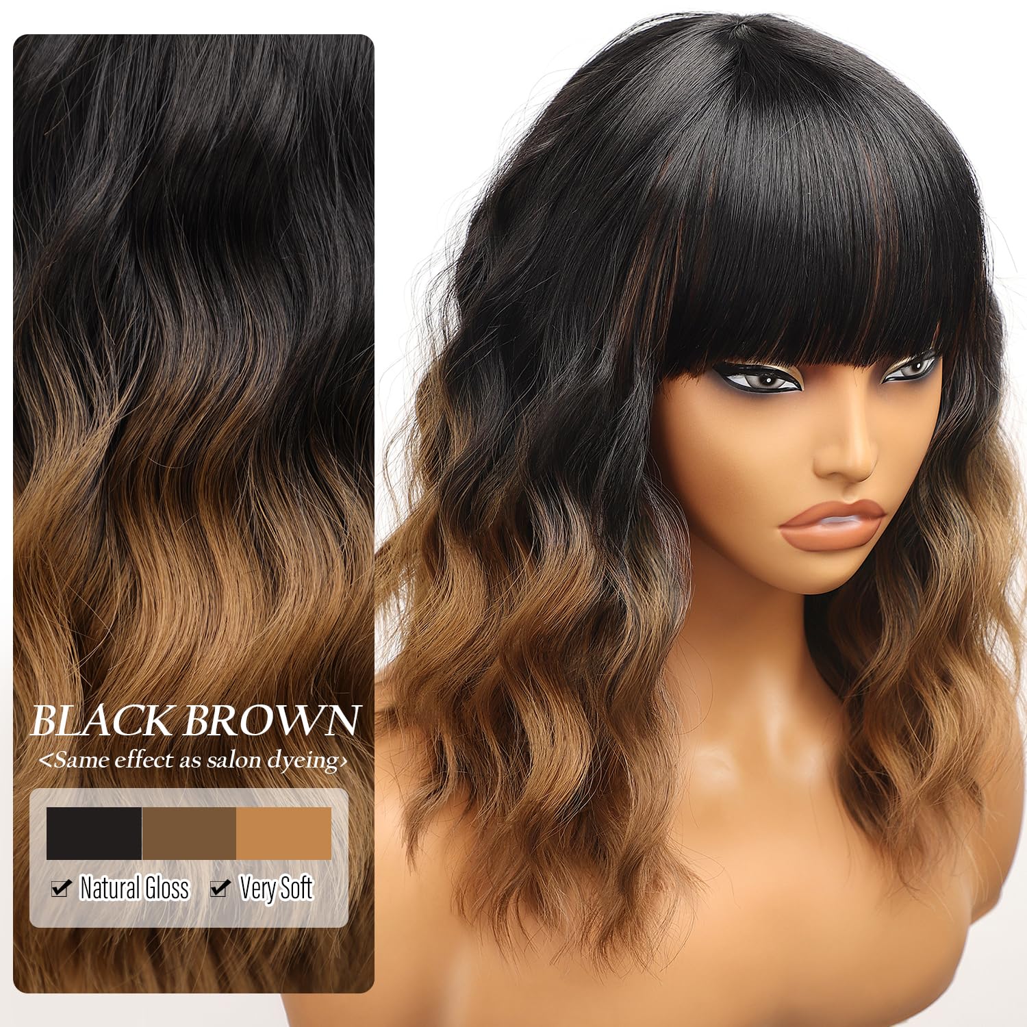 Nnzes wig with bangs side view highlights shoulder-length bob silhouette.