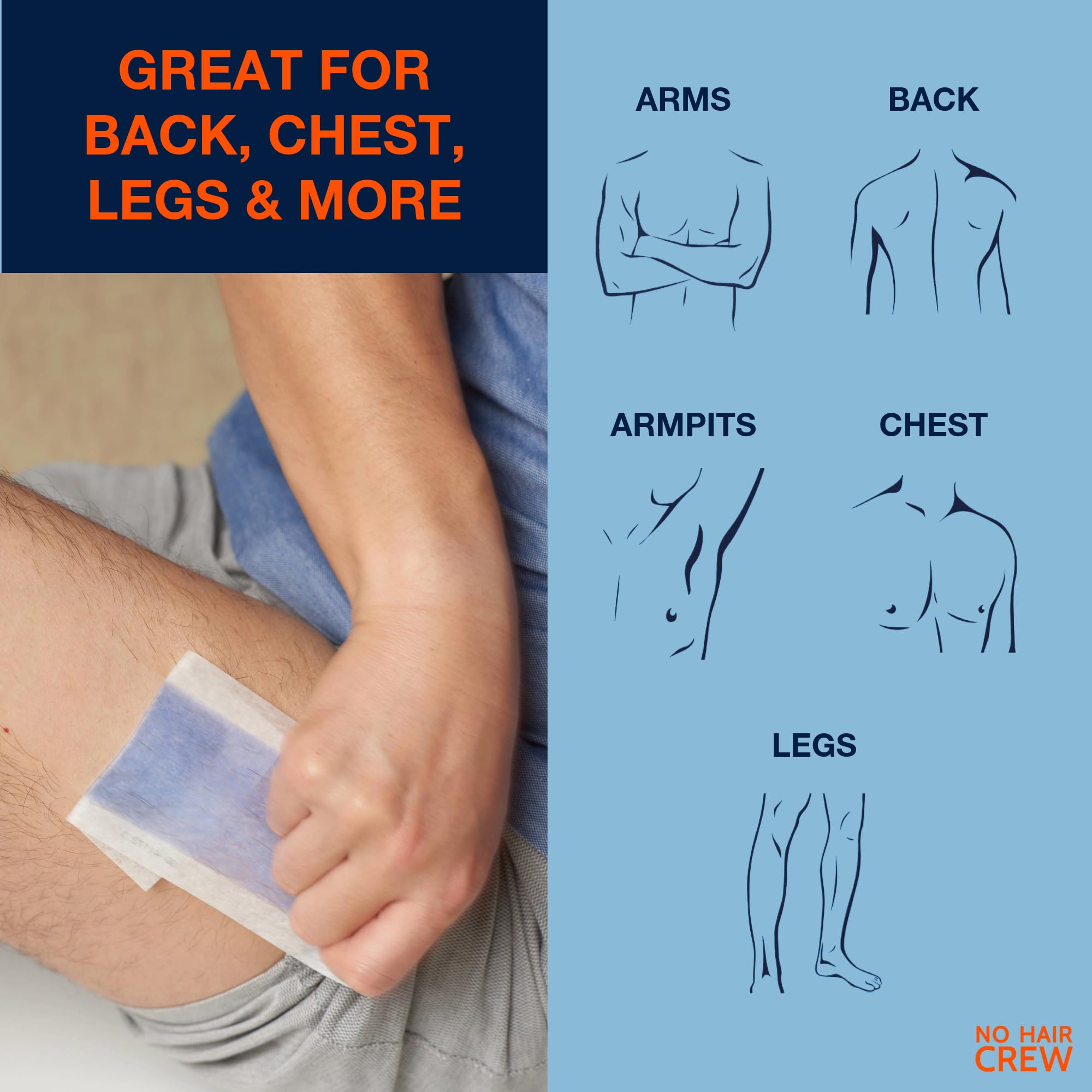 NO HAIR CREW body wax strips for back help remove coarse hair and encourage finer regrowth.