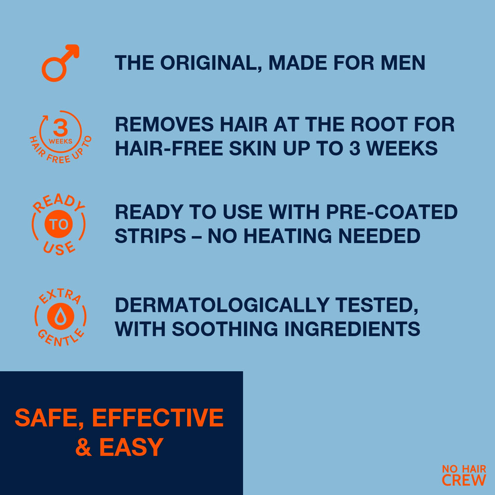 NO HAIR CREW body wax strips for chest provide efficient grooming with lasting smoothness.