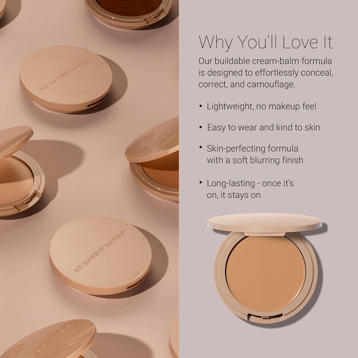 Dual chamber sponge packaging for adjustable coverage with No Makeup Makeup Foundation.