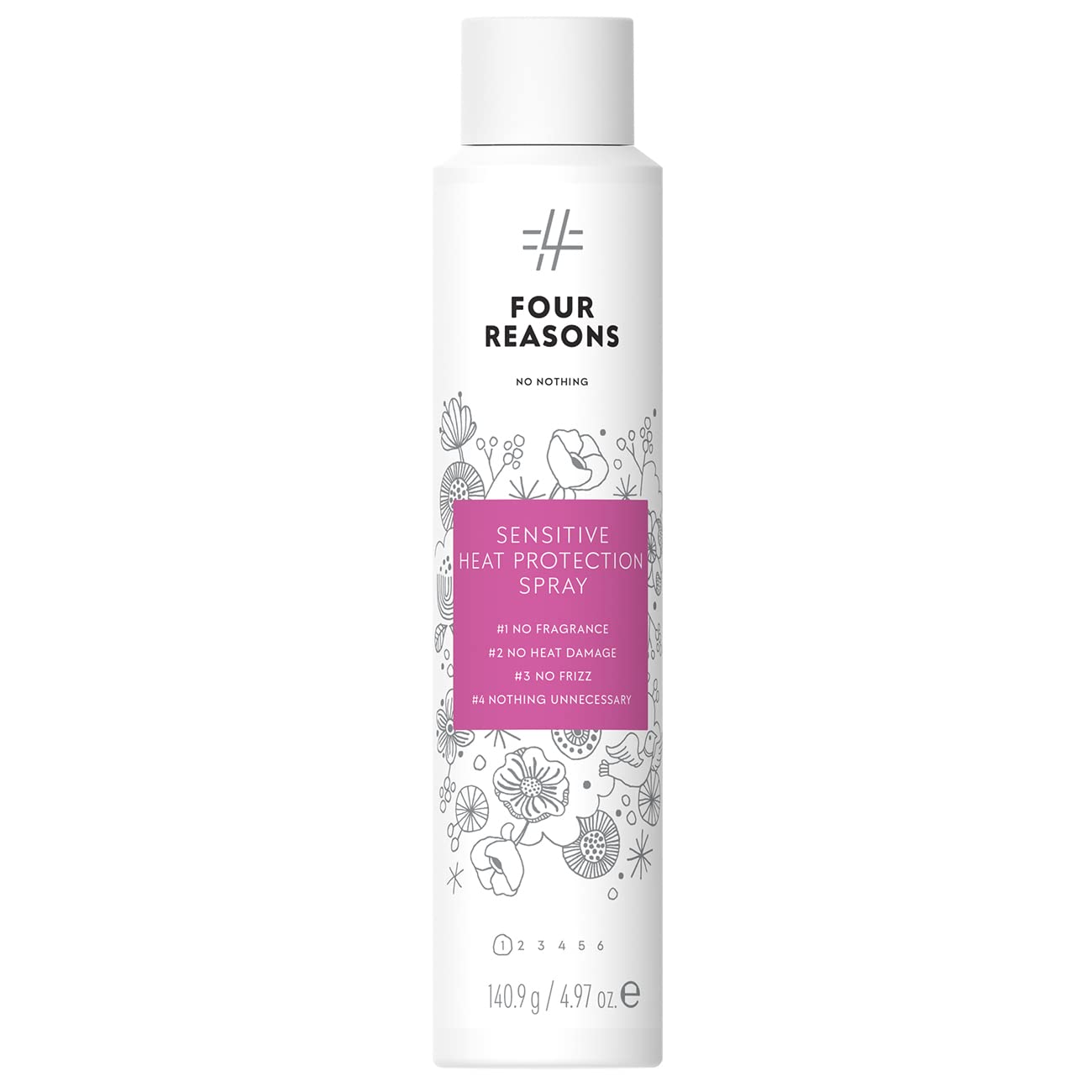 No Nothing heat protection spray bottle front with fragrance-free safety labeling.